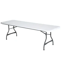 Mesa Rectangular Plegable con Estructura de Acero, 244x76x74 Cm, Blanco Efecto Granito(m-1)