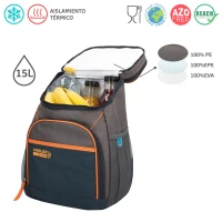 Mochila Nevera Térmica Aktive 15 L, 26x20x35 Cm, Gris/Azul/Naranja(m-3)