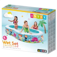 Piscina Hinchable Infantil Rectangular Paradise con Ilustraciones Marinas, 262x160x46 Cm, Azul(m-4)
