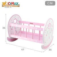 Cuna Balancín para Muñecas Madera Natural, 47x35x36 Cm, Blanco y Rosa(m-4)