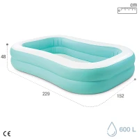 Piscina Hinchable Familiar Rectangular de 2 Aros, 229x152x48 Cm, Azul(m-4)