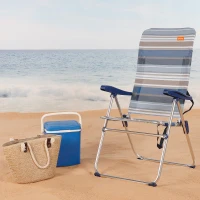 Silla Plegable de Playa Alta Reclinable 5 Posiciones, 47x62x90 Cm, Azul y Gris(m-2)