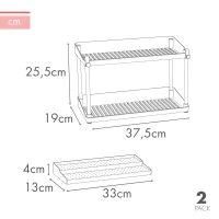 Pack 2 Organizadores de Especias Doble Altura con Bandeja Extraíble, 37,5x19x25,5 Cm, Blanco(m-4)
