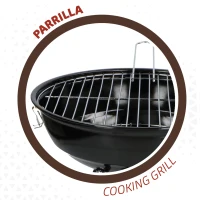 Barbacoa de Carbón Portátil con Tapa y Parrilla, 36x36x44 Cm, Negro y Rojo(m-3)