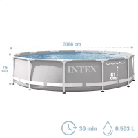 Piscina Desmontable Redonda Prisma Frame con Estructura Metálica, 366x366x76 Cm, Gris(m-4)
