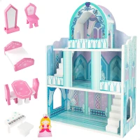 Castillo de Princesas de Madera 3 Plantas WOOMAX, 37x15x53,5 Cm, Rosa y Azul(m-1)
