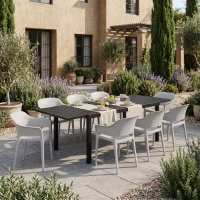 Outsunny Masă de Grădină Extensibilă pentru 6-8 Persoane, Aluminiu cu Blat cu Lamele, Negru(m-9)