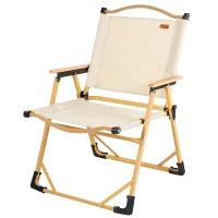 Silla Plegable Alta Glamping con Estructura de Aluminio Efecto Madera, 47x51x77 Cm, Crema(m-1)