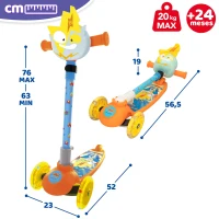 Patinete Infantil 3 Ruedas Neon Blast con Peluche Extraíble y Luces, 52x23x67-76 Cm, Multicolor(m-7)