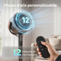 HOMCOM Ventilatore a Piantana a 12 Velocità con Telecomando e Display LED, Timer 12H e Altezza Regolabile, Grigio(m-7)