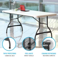 Mesa Rectangular Patas Abatibles, 182x76x74 Cm, Blanco Efecto Granito(m-3)