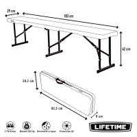 Banco Plegable Ultrarresistente 454 Kg con Protección UV, 183x29x42 Cm, Blanco(m-4)