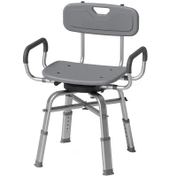 HOMCOM Sedia per Doccia Girevole ad Altezza Regolabile con Braccioli, Schienale, Capacità 150 kg, Grigio(m-10)