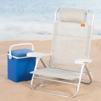 Silla de Playa Aktive Plegable Reclinable 8 Posiciones con Cojín y Asas, 74x12x65 Cm, Beige(m-2)