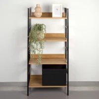Estantería Madera y Acero 4 Estantes, 60x28x126 Cm, Negro(m-2)