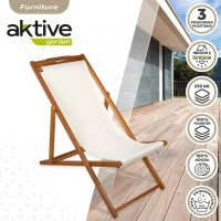 Tumbona Plegable de Madera de Acacia, 59x106x94 Cm, Beige(m-2)