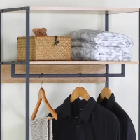 Armario Abierto con Barra Superior y 4 Estantes, 60x40x175 Cm, Negro y Madera(m-7)