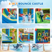 Outsunny 6 in 1 Kids Bouncy Castle, with Water Slide, Water Gun, Climbing Wall, Air Blower for Indoors/Outdoors, 3.9 x 3 x 2m(m-4)
