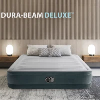 Colchón Hinchable Doble Dura-Beam Deluxe Fiber-Tech con Bomba Eléctrica, 152x203x46 Cm, Gris(m-2)