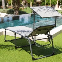 Tumbona Plegable Multiposición XL con Parasol y Cojín, 193x67x48 Cm, Gris(m-9)