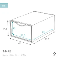 Pack 6 Cajas para Zapatos Transparentes Apilables Antivuelco, 23x33,5x14,5 Cm, Blanco(m-4)