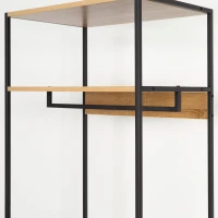 Armario Abierto con Barra Superior y 4 Estantes, 60x40x175 Cm, Negro y Madera(m-3)