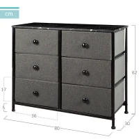 Cómoda 6 Cajones Efecto Mármol con Estructura de Acero, 80x30x62 Cm, Negro(m-4)