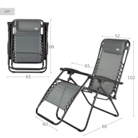 Silla Plegable Jardín Gravedad Cero 2 Posiciones, 86,5x13,5x67,0 Cm, Gris(m-4)