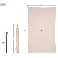 Parasol de Jardín Rectangular Reclinable con Mástil Ajustable y Protección UV30, 200x125 Cm, Crema(m-4)