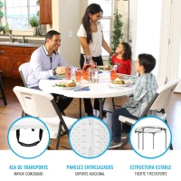 Mesa Redonda Plegable Polietileno de Alta Densidad 43 Mm, 122x122x74 Cm, Blanco(m-3)