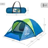 Tienda de Campaña para 3 Personas con Avance, 70x20x16 Cm, Verde(m-4)