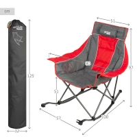 Silla Mecedora Plegable con Cojín y Bolsillos, 32x20x125 Cm, Gris y Roja(m-4)