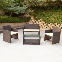 Conjunto Muebles para Jardín Ratán Sintético 3 Piezas Sillón 59x59x76 Cm, Marrón Oscuro(m-2)