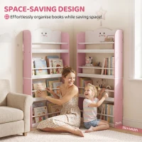 AIYAPLAY Kinderboekenrek met 4 planken, wandgemonteerd boekenrek voor kinderkamer, speelkamer, woonkamer, Roze(m-6)
