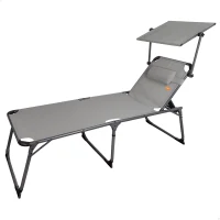 Tumbona Plegable Multiposición XL con Parasol y Cojín, 193x67x48 Cm, Gris(m-1)