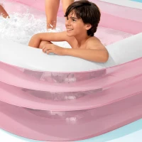 Piscina Hinchable Infantil Rectangular 3 Aros PVC 0,3 Mm, 305x183x56 Cm, Rosa y Blanco(m-6)