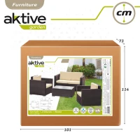 Conjunto Muebles Jardín Aktive Ratán Sintético y Cojines Acolchados, 128x72x72 Cm, Marrón Oscuro(m-9)