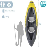 Kayak Hinchable Explorer K2 con 2 Remos, 312x91x51 Cm, Amarillo y Gris(m-4)