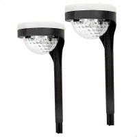 Pack 2 Focos Solares LED Doble Luz Cálida, Ø12x49 Cm, Negro y Blanco(m-1)
