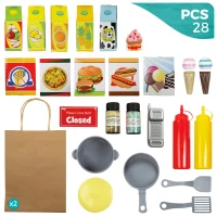 Cocinita Heladería de Madera 2 en 1 con 25 Accesorios, 59,7x39,4x108,6 Cm, Madera Natural(m-9)