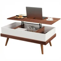 HOMCOM Mesa de Centro Elevable con 3 Compartimientos de Almacenaje Ocultos y Patas de Madera 100x79x54 cm Marrón y Negro(m-7)