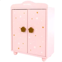 Armario de Madera para Muñecas con 3 Perchas, 24x11x32,5 Cm, Rosa(m-1)