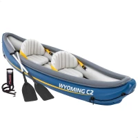 Kayak Hinchable 2 Plazas con Remos y Hinchador 89x307x53 Cm, Azul y Gris(m-1)