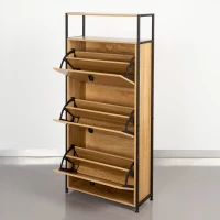 Zapatero Recibidor 3 Cajones Estilo Industrial, 60x24x132 Cm, Negro y Madera(m-7)