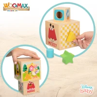 Torre de Cubos de Madera Disney Apilables con Figuras Geométricas, 13x13x23,5 Cm, Multicolor(m-3)