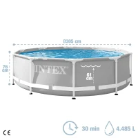 Piscina Desmontable Redonda Prism Frame INTEX con Depuradora 1.250 L/h, 305x305x76 Cm, Gris Claro(m-4)