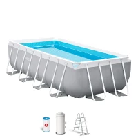 Piscina Desmontable Rectangular Prisma Frame Intex con Depuradora, 400x200x100 Cm, Gris Claro(m-1)