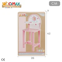 Trona para Muñecas 30-40 Cm de Madera Natural, 26x7x42 Cm, Blanco y Rosa(m-6)