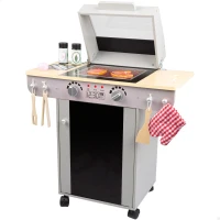 Barbacoa de Juguete Portátil con Pizarra y 9 Accesorios, 60x30x66,5 Cm, Madera(m-1)