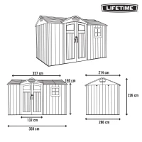 Caseta de Jardín Lifetime con Suelo, Doble Puerta 132x190 Cm, 7,6 M², Gris(m-4)